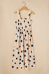Oatmeal Polka Dot Smocked Fit Flared Sleeveless Long Dress